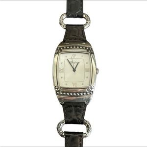 Brighton Watch Galveston Reversible Stap Black or Red Leather Needs New Battery